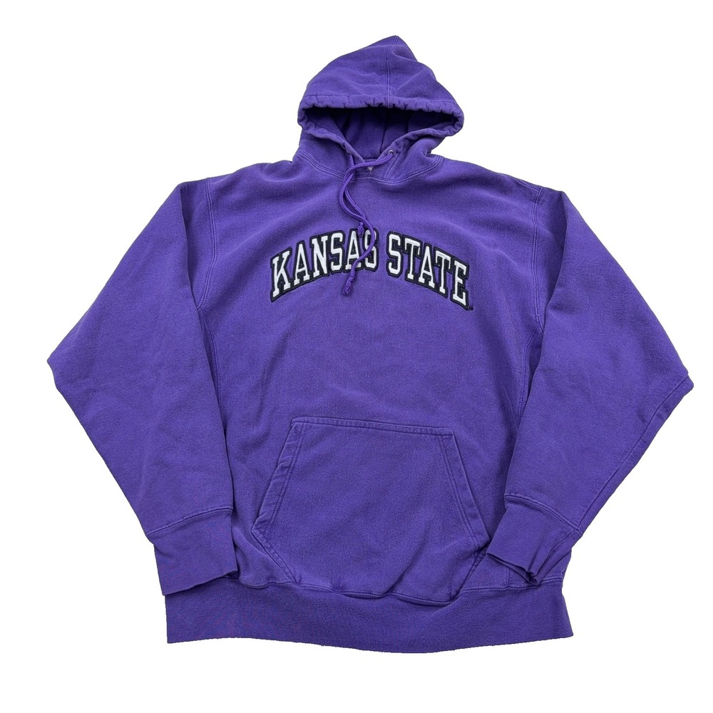 Vintage Kansas State Wildcats Hoodie Men XL Purple Heavyweight Sweatshirt Y2K